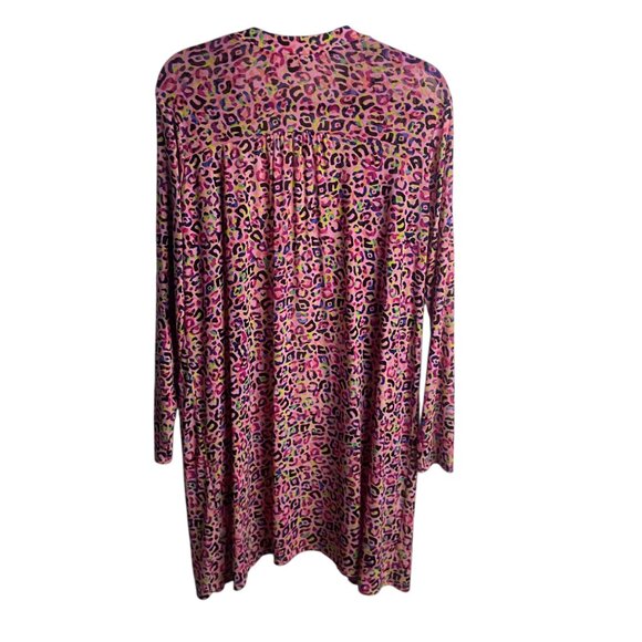 Logo by Lori Goldstein Size L Mesh Animal Print Open Front Duster Cardigan Pink - Picture 7 of 7